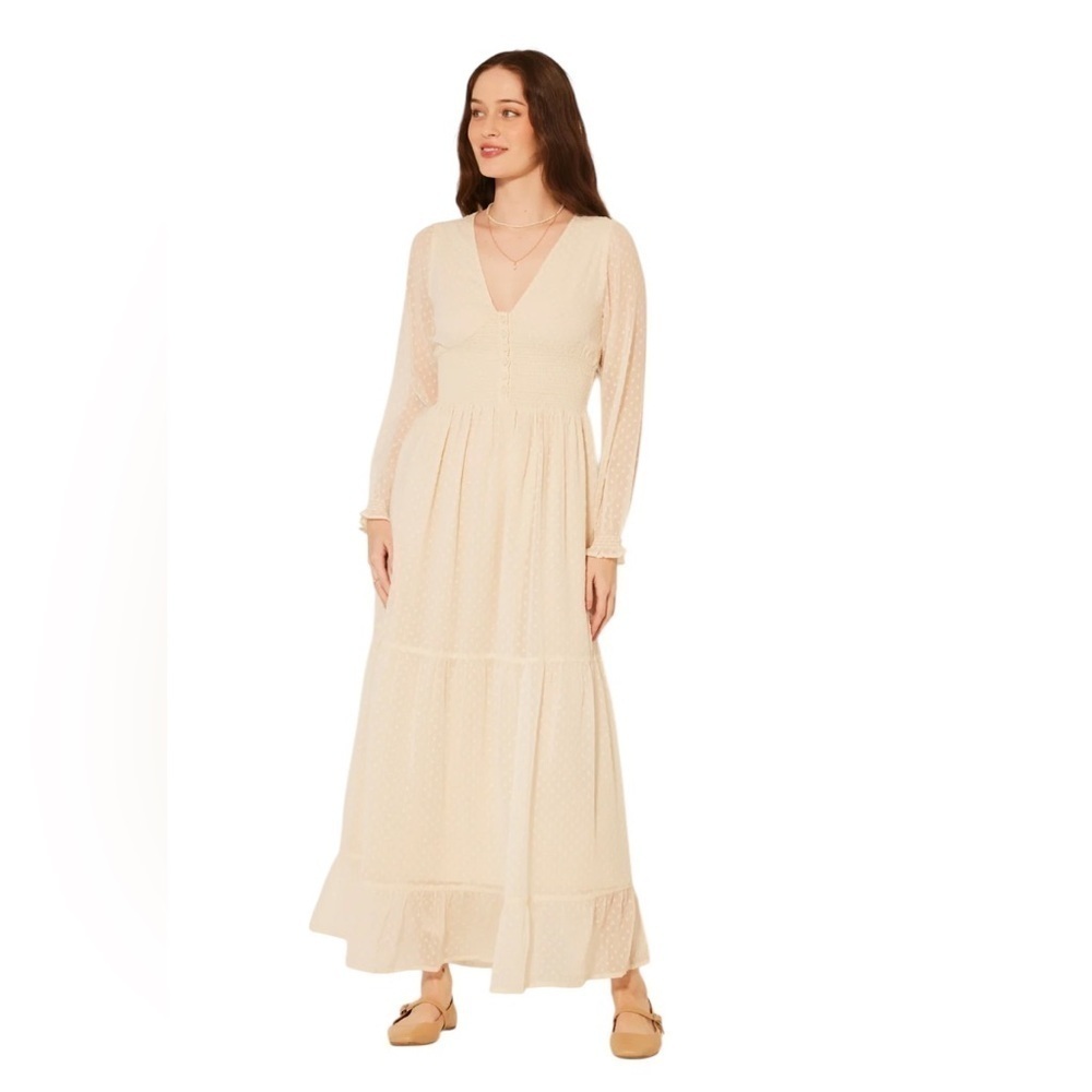 Patrons of Peace NWT Altura Long Sleeve Polka Dot Tiered Ruffle Maxi Dress S